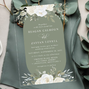 Invitations En Acrylique Ivory et Sage Élégant Mariage Floral
