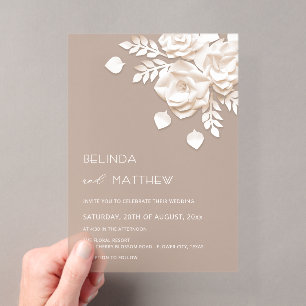 Invitations En Acrylique Ivory Fleurs 3D Roses Mariage Minimaliste Invitati