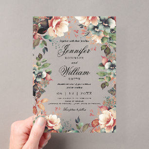 Invitations En Acrylique Jardin boho romantique Mariage floral Script