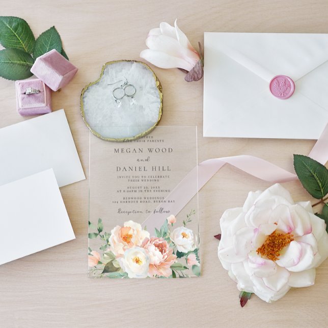 Invitations En Acrylique Jardin botanique Ressort Mariage floral (Créateur téléchargé)