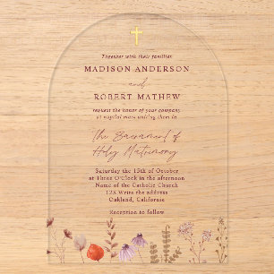 Invitations En Acrylique Jardin de fleurs sauvages pastel Mariage catholiqu