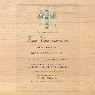 Invitations En Acrylique Jardin Fleur sauvage élégant Première Communion Sa