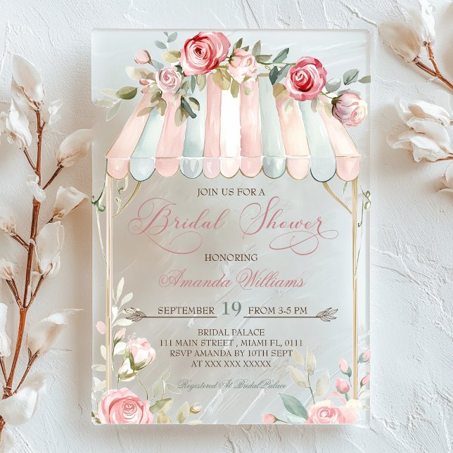 Invitations En Acrylique Jardin Floral Elégante Fête des mariées (Créateur téléchargé)