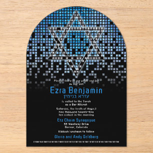 Invitations En Acrylique Jeu vidéo noir bleu Gamer Bar Mitzvah