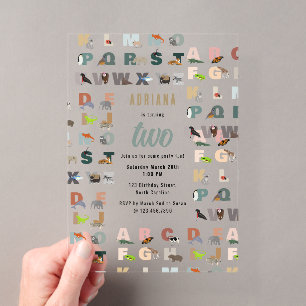 Invitations En Acrylique Joli Alphabet ABC Animaux Joyeux Anniversaire