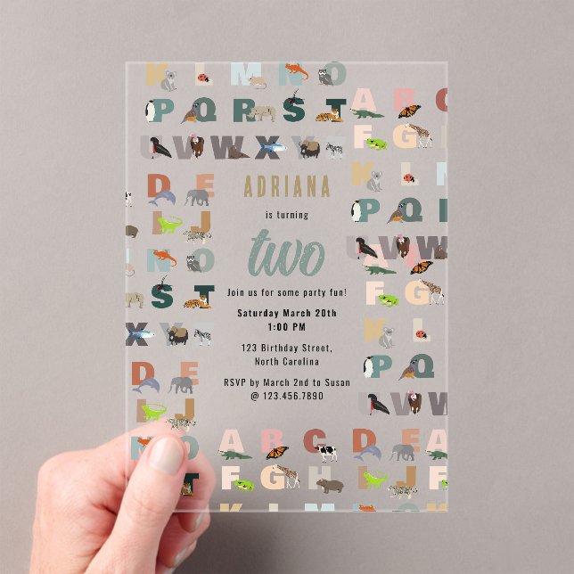 Invitations En Acrylique Joli Alphabet ABC Animaux Joyeux Anniversaire (In situ (ordinateur de poche))
