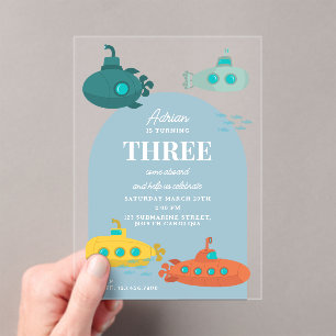 Invitations En Acrylique Joli Anniversaire de Thème Sous-Marin Profond pour