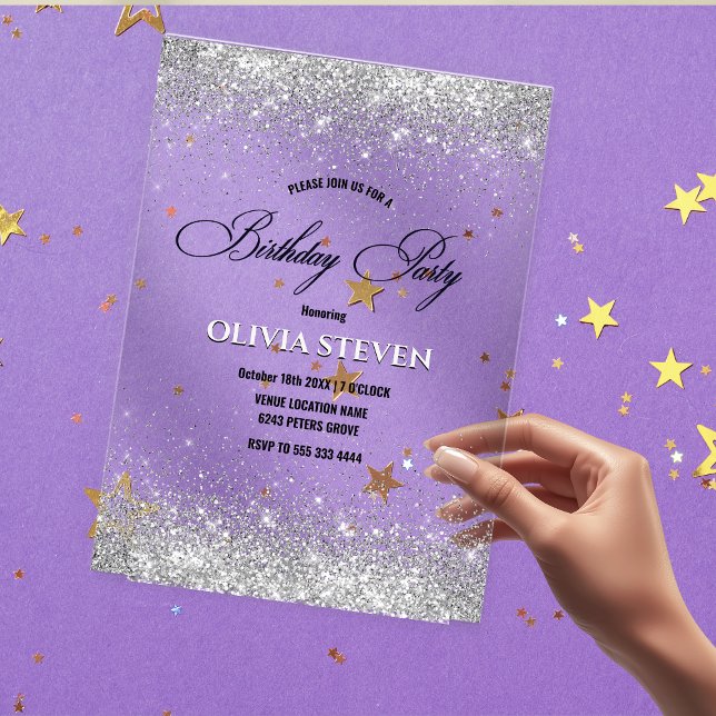 Invitations En Acrylique Joli faux argent parties scintillant monogramme an (Créateur téléchargé)