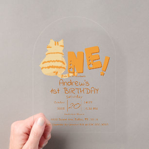 Invitations En Acrylique Joli Gros Chat Orange 1er Anniversaire