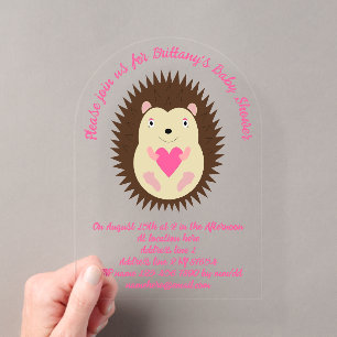 Invitations En Acrylique Jolie Baby Shower Hérisson Rose Fille
