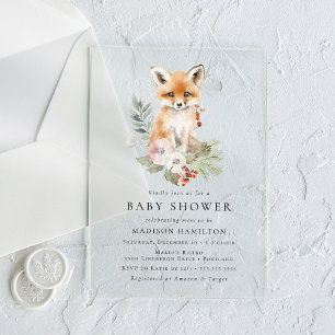 Invitations En Acrylique Jolie Renard Aquarelle Baby Shower Hiver