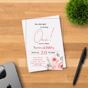 Invitations En Acrylique Jolie Rose Roseau Bébé Fille 1er Anniversaire
