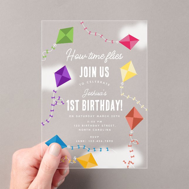 Invitations En Acrylique Jolie Volant Kites Enfants Comment le temps vole A (In situ (ordinateur de poche))