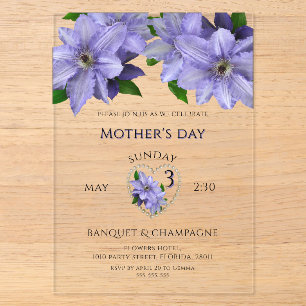 Invitations En Acrylique Jolies Fleurs Mauves, Célébration de la Fête des M