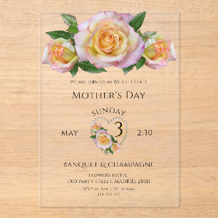 Invitations En Acrylique Jolies Roses Fleurs Fête des Mères