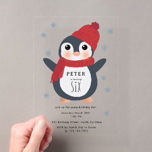Invitations En Acrylique Jolis Manchots Oiseaux d'Hiver Animaux Arctiques A