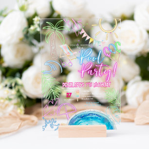 Invitations En Acrylique Jour d'anniversaire de la fête de la piscine de Ne