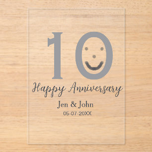 Invitations En Acrylique Joyeux 10e anniversaire nom date gris gras émoji