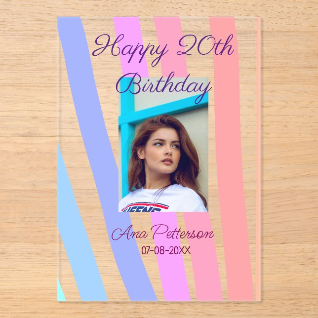 Invitations En Acrylique Joyeux 20e anniversaire arc-en-ciel lignes boho ru (Recto)