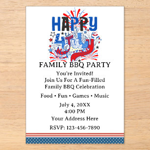 Invitations En Acrylique Joyeux 4 juillet Célébration Texte personnalisé