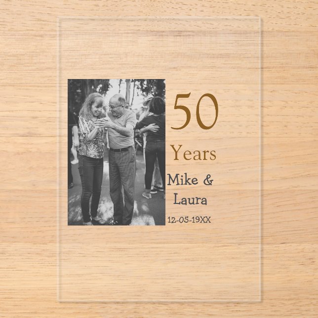 Invitations En Acrylique Joyeux 50e anniversaire ajouter nom du couple date (Recto)
