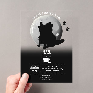 Invitations En Acrylique Joyeux Anniversaire Enfants Loup Mignon Bois Lune