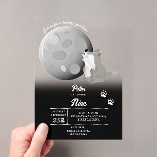 Invitations En Acrylique Joyeux Anniversaire Enfants Loup Mignon Bois Lune