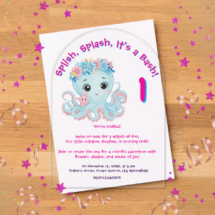 Invitations En Acrylique Joyeux Anniversaire Fille Poulpe Floral Fantaisist