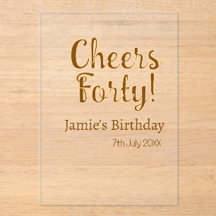 Invitations En Acrylique Joyeux anniversaire quarante orange brun calligrap