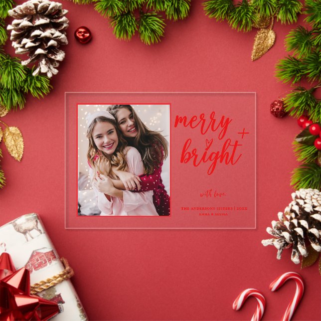 Invitations En Acrylique Joyeux feu moderne photo rouge Noël (Insitu (vacances))