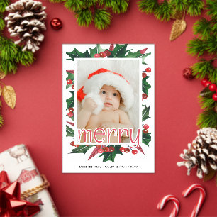 Invitations En Acrylique Joyeux Noël Holly Photo personnalisée