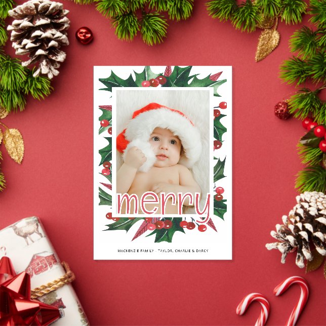 Invitations En Acrylique Joyeux Noël Holly Photo personnalisée (Insitu (vacances))