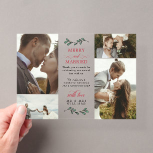 Invitations En Acrylique Joyeux Noël Mariés Gui Rouge Vert