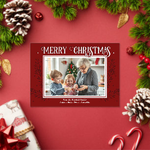 Invitations En Acrylique Joyeux Noël Photo de Famille Rustique Rouge