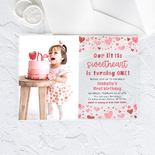 Invitations En Acrylique Joyeux Premier Anniversaire Petit Cœur Rose Rouge
