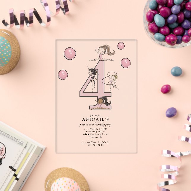 Invitations En Acrylique Jump & Tumble Gymnastics 4th Birthday Party (Insitu (Célébration))