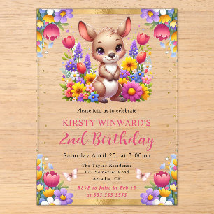 Invitations En Acrylique Kangourou de Pâques aquarelle Fleurs de printemps 