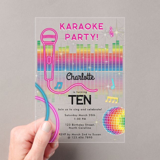 Invitations En Acrylique Karaoke Neon Glow Birthday Singing Music Party  (In situ (ordinateur de poche))