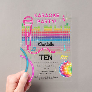 Invitations En Acrylique Karaoké Néon Lumière Anniversaire Chanson Musique 