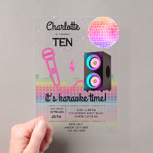 Invitations En Acrylique Karaoké Néon Lumineux Chanson Disco Fête Anniversa