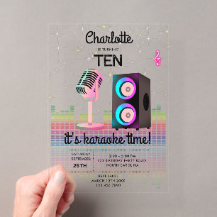 Invitations En Acrylique Karaoké Néon Lumineux Chanson Musique Fête Anniver