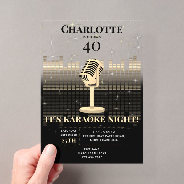 Invitations En Acrylique Karaoke Night Black Gold Singing Birthday Party (In situ (ordinateur de poche))