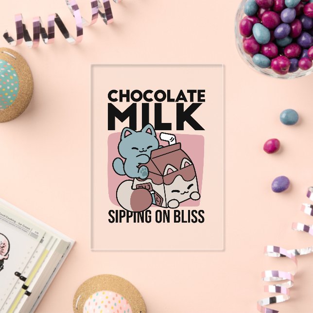 Invitations En Acrylique Kawaii Chocolate Milk Cat – Cozy Drink & Cuteness  (Insitu (Célébration))