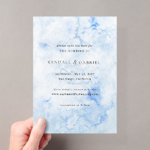 Invitations En Acrylique Kendall Blue Elegant Wedding Enregistrer la date