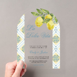 Invitations En Acrylique La Dolce Vita Arche de mariage moderne au citron