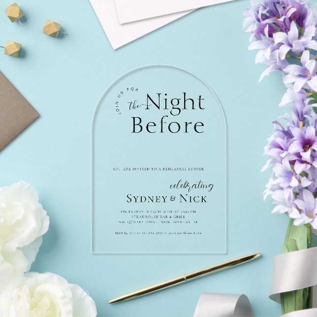 Invitations En Acrylique La nuit précédente | Répétition du diner de mariag (Insitu (Mariage))