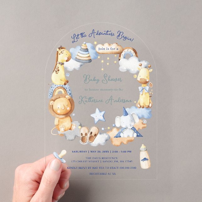 Invitations En Acrylique Laisser l'aventure commencer petit bébé Baby showe (In situ (ordinateur de poche))