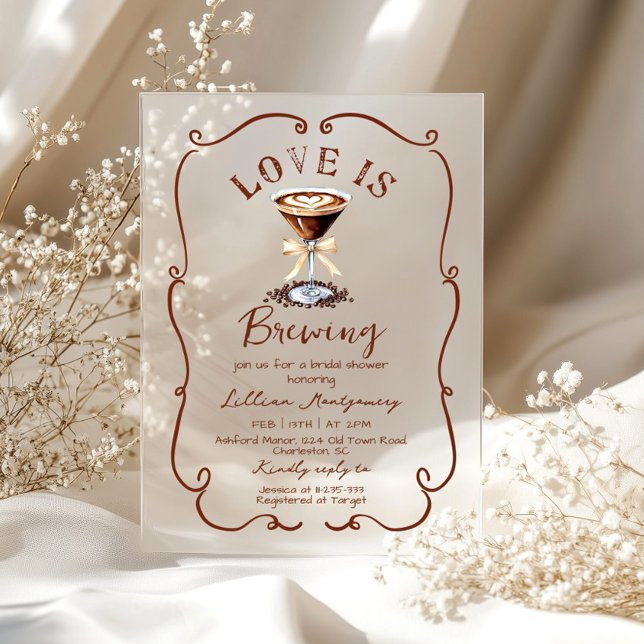 Invitations En Acrylique L'amour brasse la Fête des mariées Espresso Martin (Créateur téléchargé)