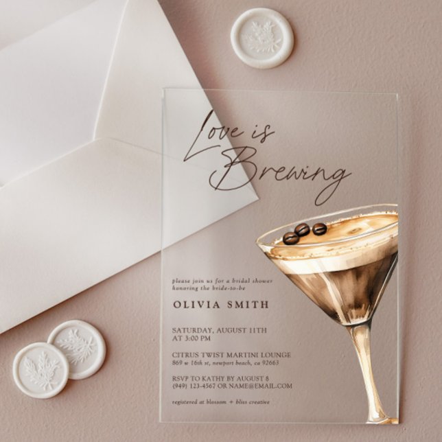 Invitations En Acrylique L'amour brasse la Fête des mariées Espresso Martin (Créateur téléchargé)