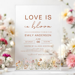 Invitations En Acrylique L'amour est en fleurs Baby Shower Mariage Champêtr